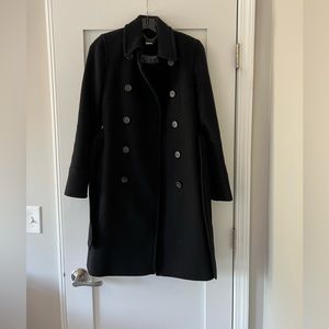 J crew wool black wool knee length coat, size 2